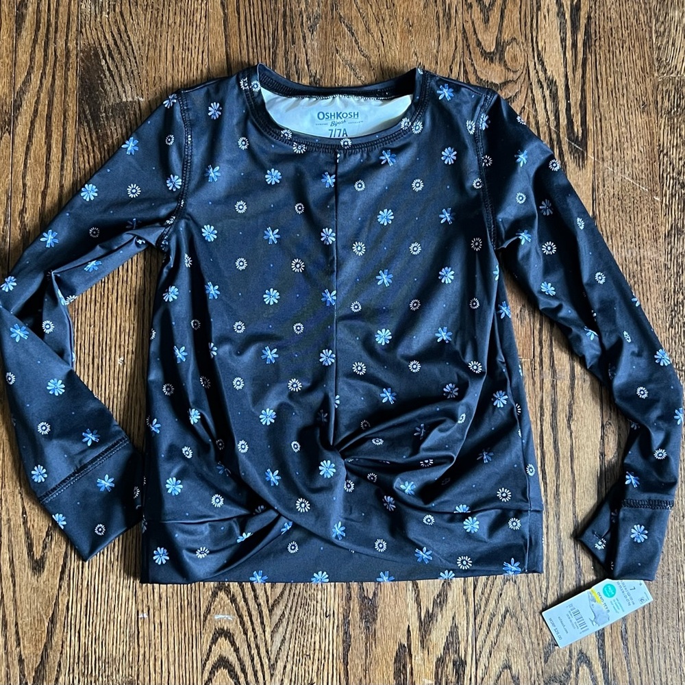OshKosh B'gosh Black Long-Sleeve Top with Blue Floral Print